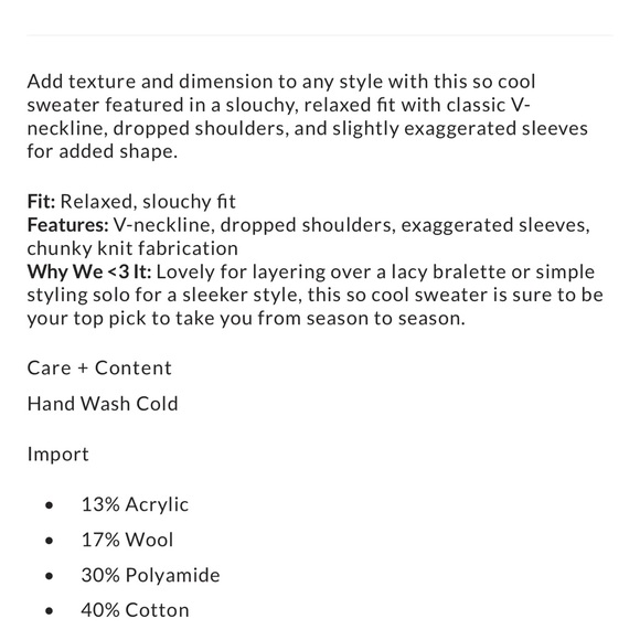 🍦NWT WE THE FREE CUDDLE V NECK SWEATER - Picture 4 of 4